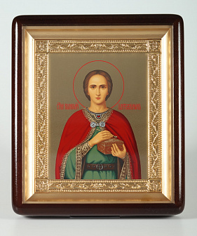 Икона в киоте 18х24 фигурный, темпера №8, рамка золочёная Пантелеимон 1