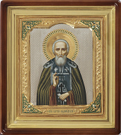 Икона живописная в киоте 24х30 темпера, риза №238, эмаль, киот №1 Сергий Радонежский