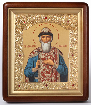 Икона в киоте 18х24 фигурный, темпера, рамка фигурная, золочёная Владимир равн. князь Киевск. 1