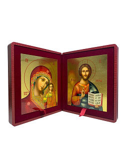 Венчальные иконы Спаситель и Казанская с золочением УЛ 9х10,5 в складне "тростник"