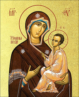 Икона Божией Матери Тихвинская с золочением, деревянная рамка с басмой и стеклом 18х21х2,5 см 150 Икона Божией Матери Тихвинская с золочением, деревянная рамка с басмой и стеклом 18х21х2,5 см 150