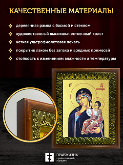 Икона Божией Матери Отрада и Утешение с золочением, деревянная рамка с басмой и стеклом 18х21х2,5 см