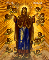 Икона Нерушимая Стена Божия Матерь на холсте в киоте 191 03047_KRA