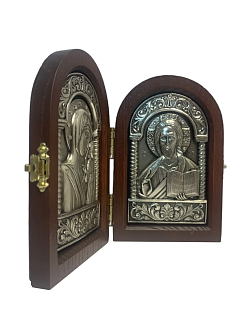 Икона складень Спас Казанская гальваника стразы Swarovski 11х7,5 см