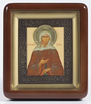 Икона в киоте 11х13 фигурный, темпера, риза патинированая Ксения Петербургская