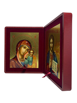 Каталог товаров pravzhizn Венчальные иконы Спаситель и Казанская с золочением УЛ 13х16 в складне "тростник" Венчальные иконы Спаситель и Казанская с золочением УЛ 13х16 в складне "тростник"