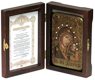 Настольная икона ''Образ Казанской Божией Матери'' на мореном дубе