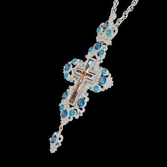 Крест наперсный №193 / Фианиты деколь / серебрение