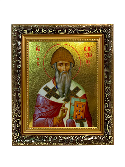 Именная икона Спиридон Тримифунтский золочение поталь 135