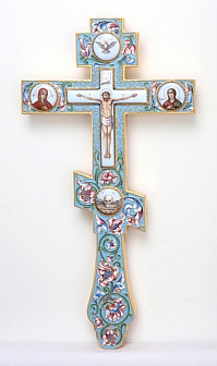 Крест напрестольный филигрань, эмаль, роспись, 5-финифтей / золочение