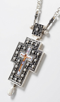 Крест наперсный №1411 / Фианиты / серебрение