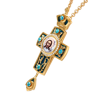 Крест наперсный №38 эмаль финифть / круглая / золочение