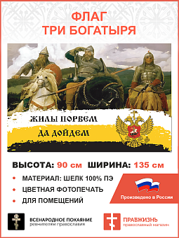 Флаг 239 Три Богатыря Жилы порвем да дойдем триколор 90х135 материал шелк для помещений Флаг 239 Три Богатыря Жилы порвем да дойдем триколор 90х135 материал шелк для помещений