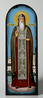 Икона на МДФ 18х50 арочная, объёмная печать, лак Нил Столобенский 3