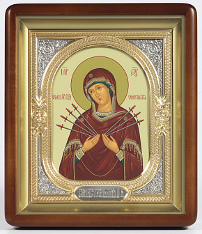 Икона в киоте 18х24 фигурный, темпера, риза-рамка объемная, открытая, золочёная, никелирование Семистрельная БМ