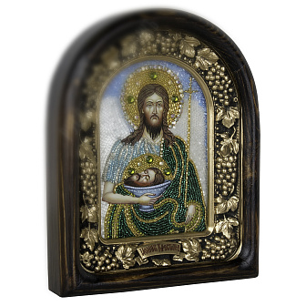 Икона Иоанн Креститель ручной работы из бисера
