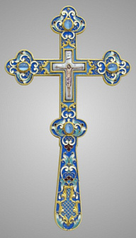 Крест напрестольный водосвятный финифть, филигрань, эмаль серебро (УИН)