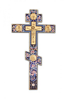 Крест напрестольный №3 лики, распятие, филигрань, эмаль, роспись, хим.гравировка / золочение