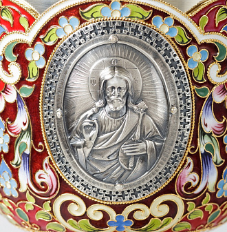 Потир 1.0л 8-литьевых ликов, филигрань, эмаль, роспись, золочение, мельхиоровый стакан