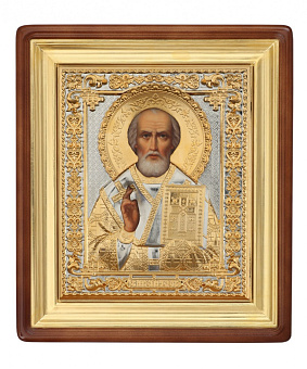 Икона живописная в киоте 18х24 масло, риза №243, киот №1 Николай Чудотворец Икона живописная в киоте 18х24 масло, риза №243, киот №1 Николай Чудотворец