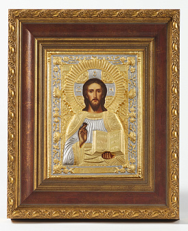 Икона живописная в киоте 18х24 масло, риза №233, матовое золочение, киот №22 Спаситель Икона живописная в киоте 18х24 масло, риза №233, матовое золочение, киот №22 Спаситель