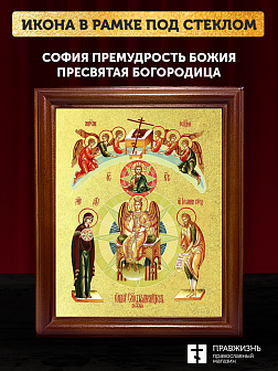 Икона Божией Матери София Премудрость Божия с золочением, деревянная рамка со стеклом 15х18х2 см 123