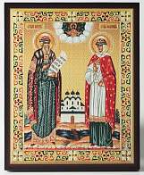 Икона на доске 13х15 объёмная печать, лак Петр и Феврония 2