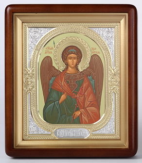 Икона в киоте 18х24 фигурный, темпера, венчик, риза-рамка №1 Ангел-Хранитель