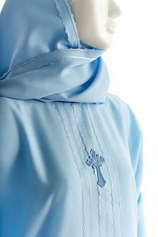 Погребальный комплект Стандарт №12: платье, палантин и платочек в руку, тонкий плательный габардин, нежно-голубой цвет