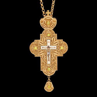 Крест наперсный филигрань №0018 / Фианиты двойной рант финифть / золочение