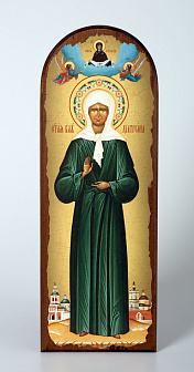 Икона на дереве 18х50 арочная, канвас, упаковка Матрона Московская (ростовая) с житием