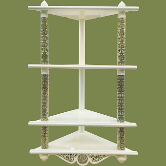 Полка для икон 4-х ярусная угловая, дерево с басмой белая Полка для икон 4-х ярусная угловая, дерево с басмой белая