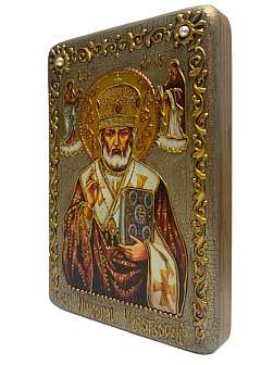 Настольная икона ''Святитель Николай, архиепископ Мир Ликийский (Мирликийский), чудотворец'' на море