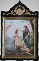 Киот фигурный с резным навершием под икону 30х40 Крещение Господне