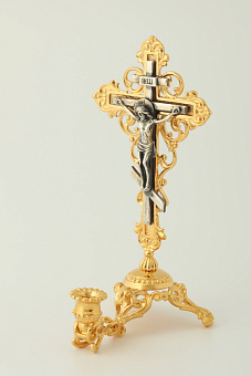 Подсвечник литьевой с распятием / золочение, серебрение Подсвечник литьевой с распятием / золочение, серебрение