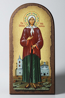Икона на дереве 11х22 арочная, канвас, упаковка Ксения Петербургская, блж. (ростовая)