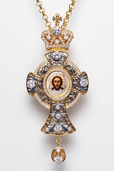 Крест наперсный №1449 / Фианиты / золочение, серебрение