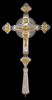 Крест напрестольный №1 двойной рант, литье, гравировка / золочение / серебро (УИН)