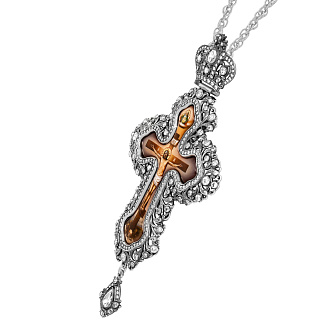 Крест наперсный №208 / Фианиты деколь / серебрение