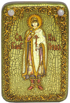 Настольная икона ''Святой благоверный князь Глеб'' на мореном дубе