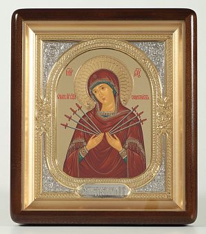 Икона в киоте 18х24 фигурный, темпера №8, венчик, риза-рамка объемная, открытая, золочени Семистрельная БМ