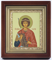 Икона в киоте 11х13 сложный, темпера, рамка золочёная Георгий Победоносец