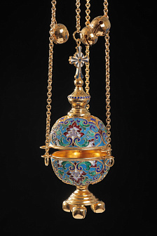 Кадило круглое филигрань, эмаль / золочение