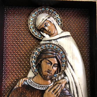 Икона Святые Петр и Феврония, резная из дерева