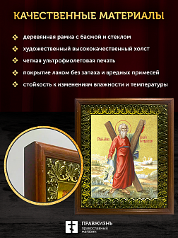 Икона Андрей Первозванный апостол с золочением, деревянная рамка с басмой и стеклом 18х21х2,5 см 027
