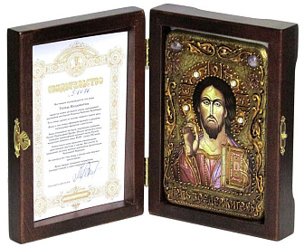 Настольная икона ''Господь Вседержитель'' на мореном дубе