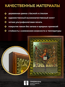 Икона Спас Древо Жизни с золочением, деревянная рамка с басмой и стеклом 18х21х2,5 см