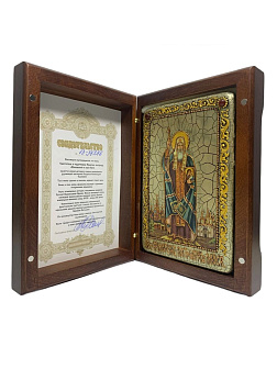Настольная икона ''Святитель и чудотворец Ермоген, патриарх Московский и всея Руси'' на мореном дубе