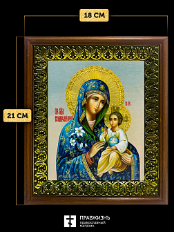 Икона Божией Матери Неувядаемый Цвет, деревянная рамка с басмой и стеклом 18х21х2,5 см 165 Икона Божией Матери Неувядаемый Цвет, деревянная рамка с басмой и стеклом 18х21х2,5 см 165