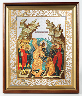 Икона в киоте 40х50 сложный, двойное тиснение Воскресение Христово